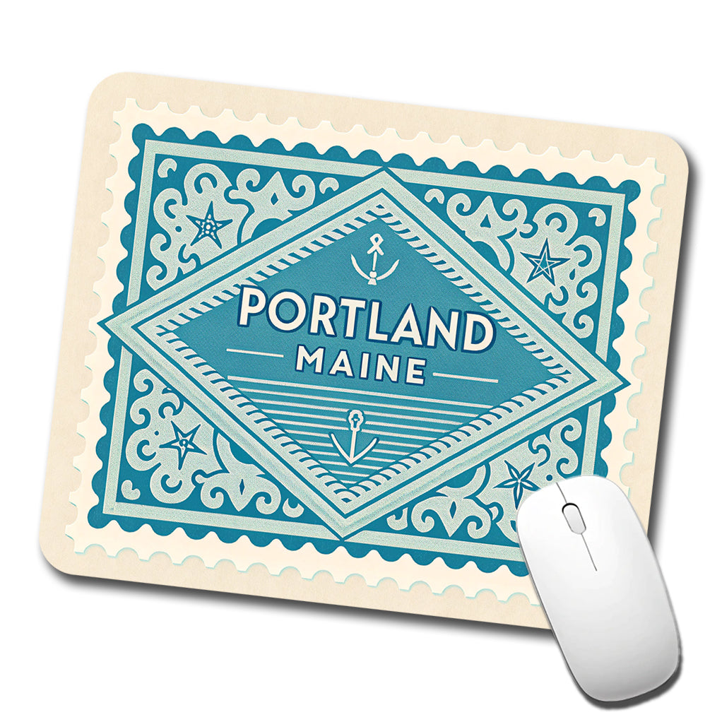 Portland ME Maine Travel Vacation Stamp Low Profile Mouse Pad Mat