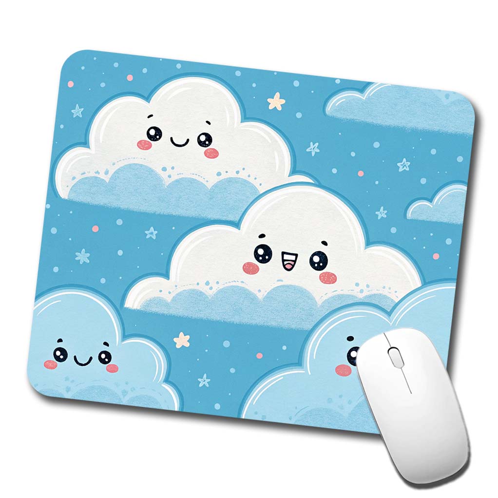 Adorable Puffy Clouds Kawaii Style Low Profile Mouse Pad Mat