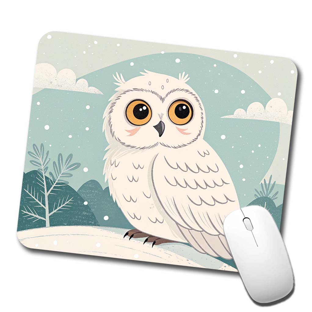 Adorable Snowy Owl Low Profile Mouse Pad Mat