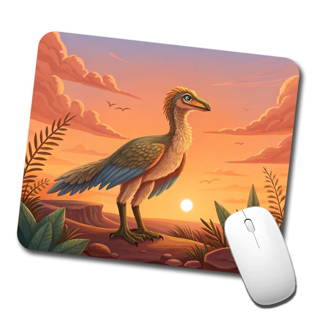 Archaeopteryx Standing Sunset Dinosaur Low Profile Mouse Pad Mat