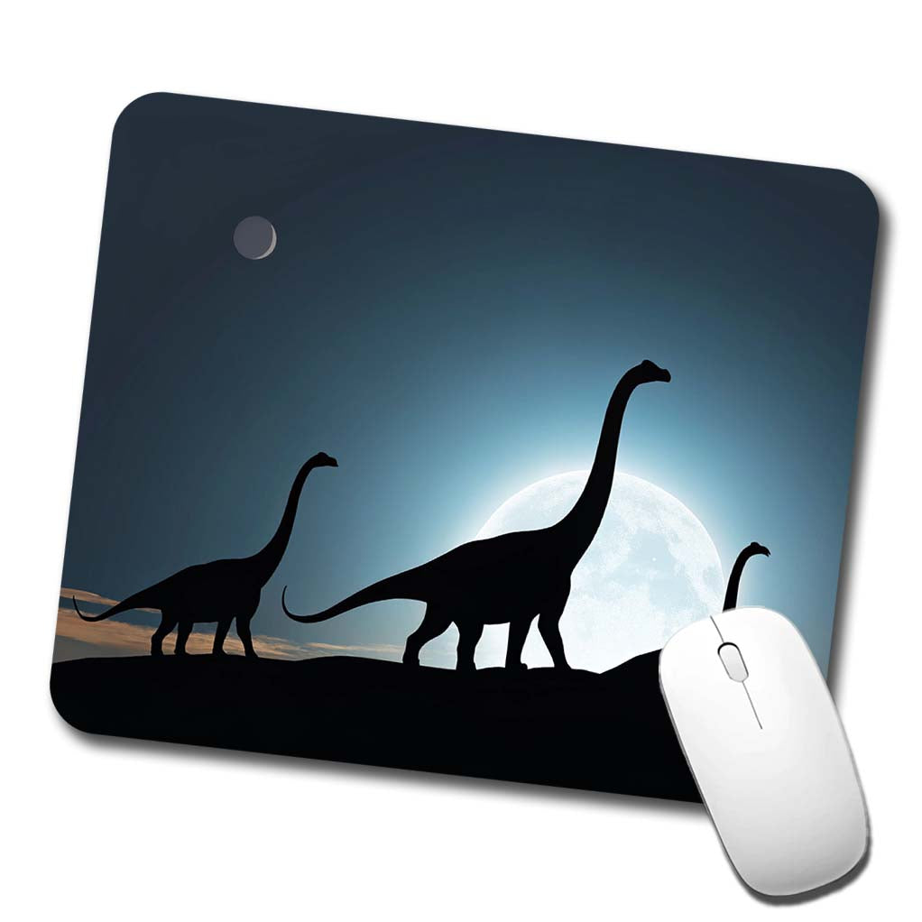 Brontosaurus Silhouettes Dinosaurs Night Sky Low Profile Mouse Pad Mat