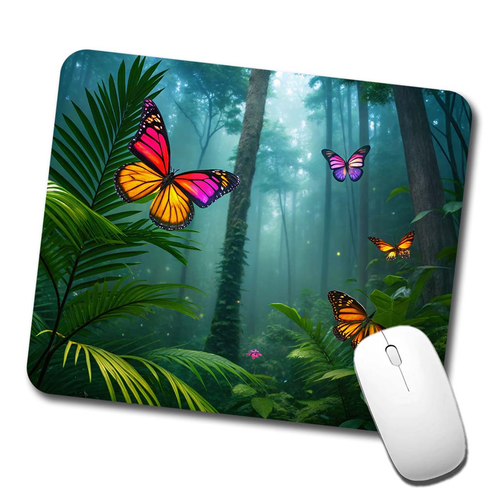 Butterflies In Jungle Forest Low Profile Mouse Pad Mat