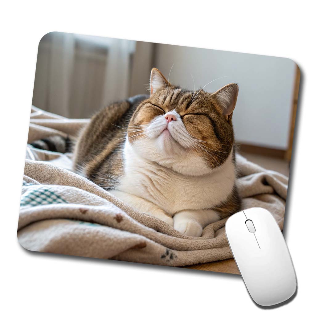 Chubby Cat Lying Down Cute Low Profile Mouse Pad Mat