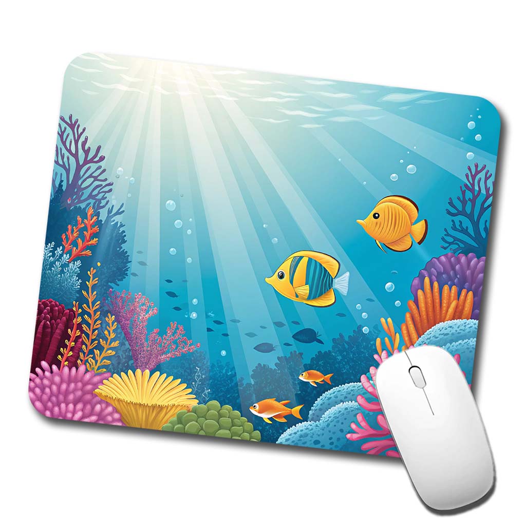 Colorful Fish Coral Light Rays Tropical Ocean Low Profile Mouse Pad Mat
