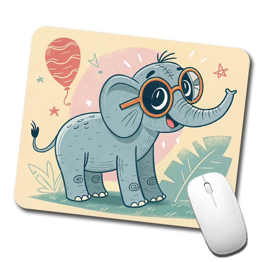 Cool Elephant Wearing Glasses Cute Low Profile Mouse Pad Mat
