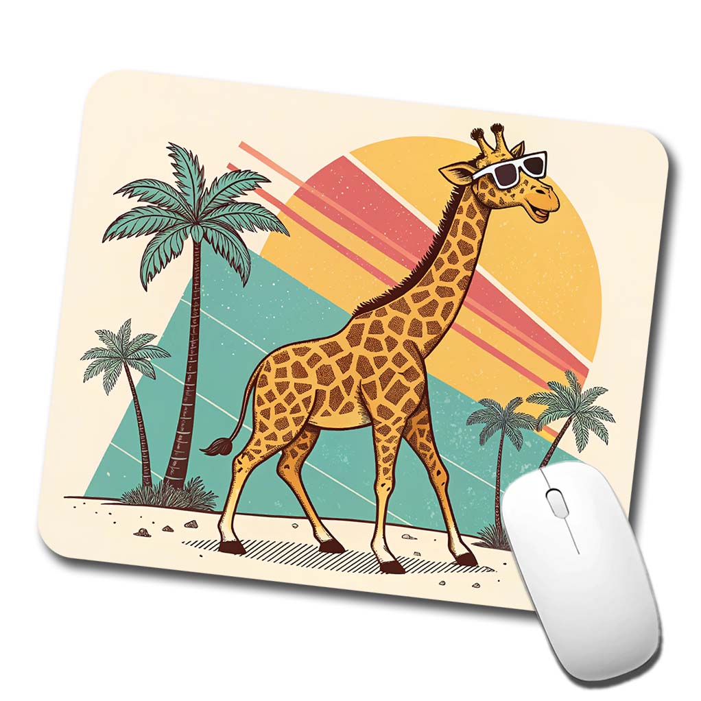 Cool Giraffe Wearing Sunglasses Retro Cute Low Profile Mouse Pad Mat