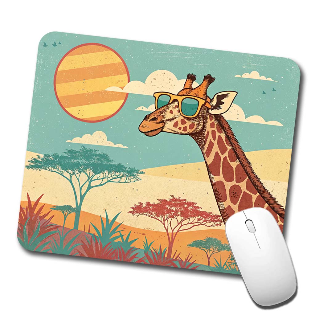 Cool Giraffe Wearing Sunglasses Retro Illustration Low Profile Mouse Pad Mat