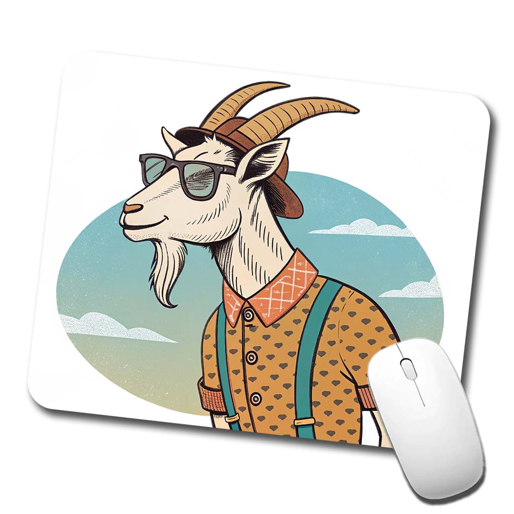 Cool Goat Wearing Sunglasses Retro Illustration Low Profile Mouse Pad Mat