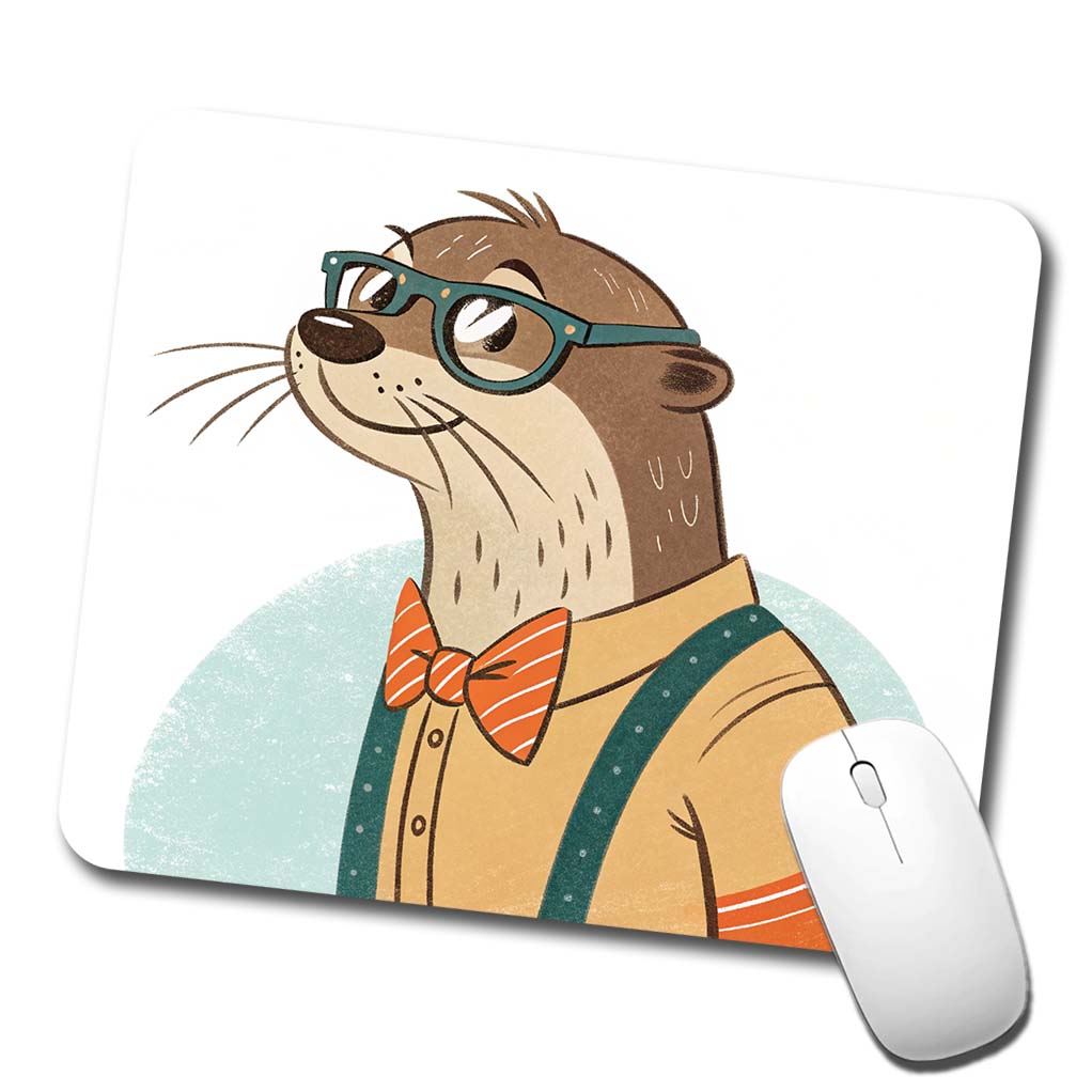 Cool Otter Wearing Glasses Retro Illustration Low Profile Mouse Pad Mat