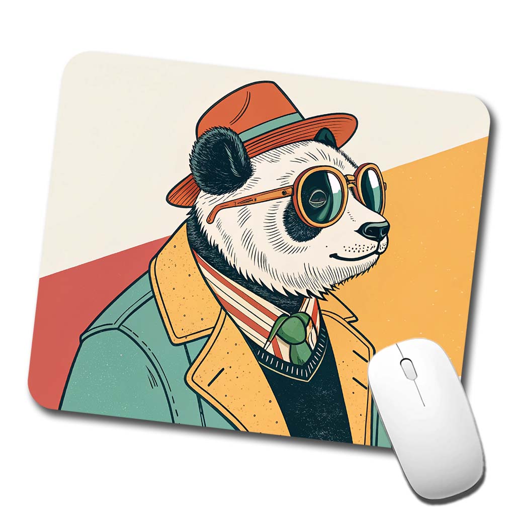 Cool Panda Wearing Glasses Retro Illustration Low Profile Mouse Pad Mat