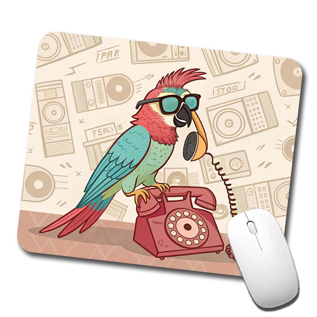 Cool Parrot Wearing Sunglasses Retro Illustration Low Profile Mouse Pad Mat