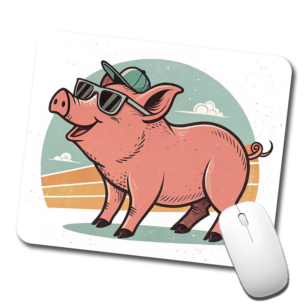 Cool Pig Wearing Sunglasses Retro Illustration Low Profile Mouse Pad Mat