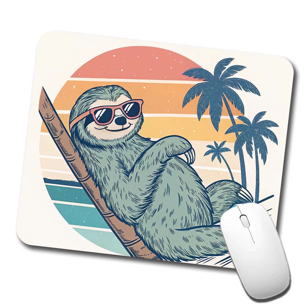 Cool Sloth Wearing Sunglasses Retro Illustration Low Profile Mouse Pad Mat