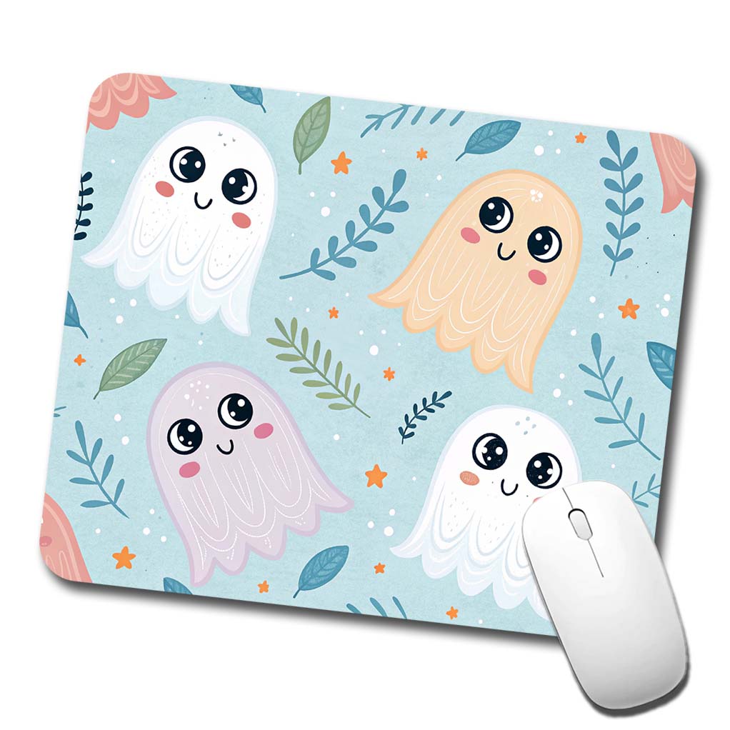 Cute Ghosts Illustration Low Profile Mouse Pad Mat