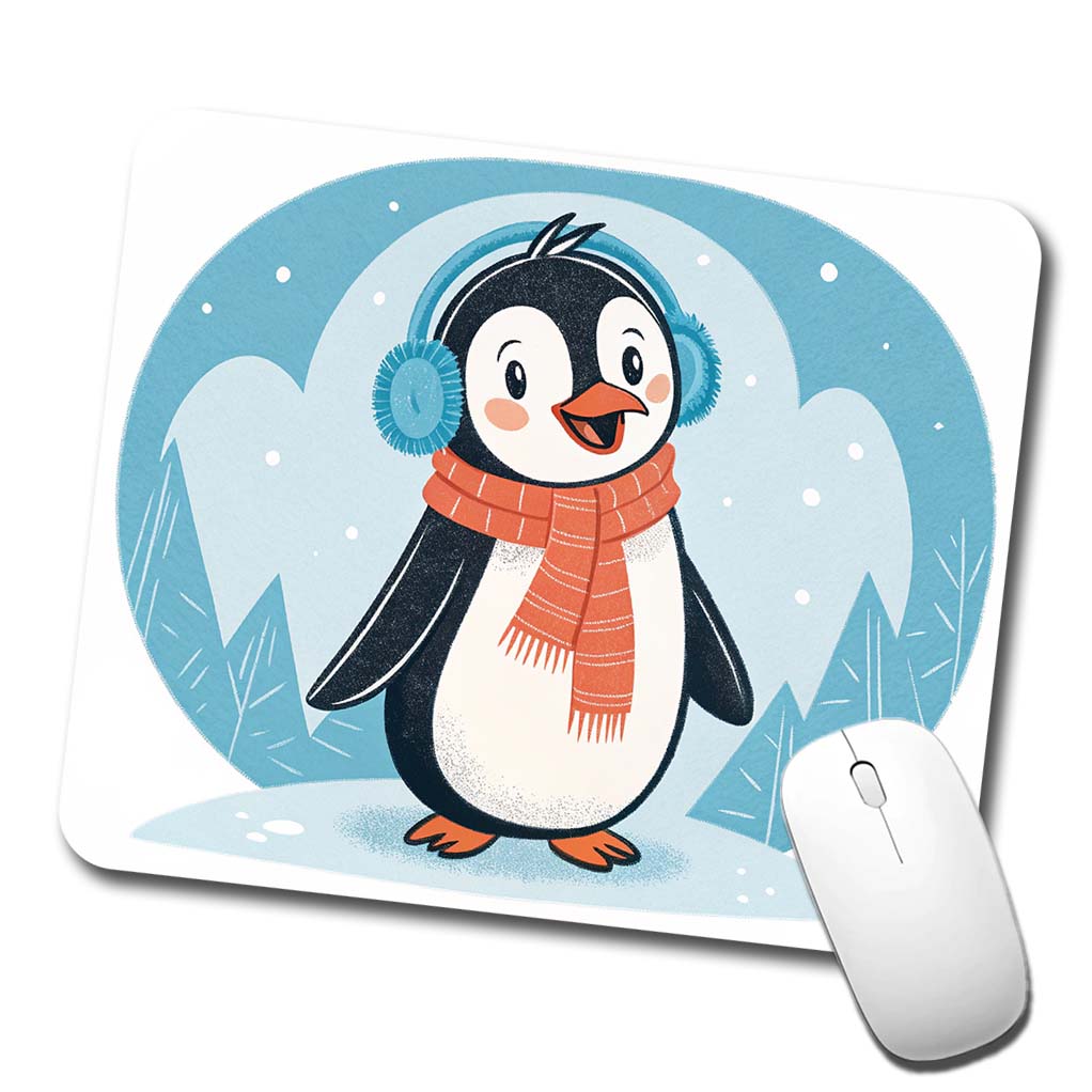 Cute Winter Penguin Scarf Low Profile Mouse Pad Mat