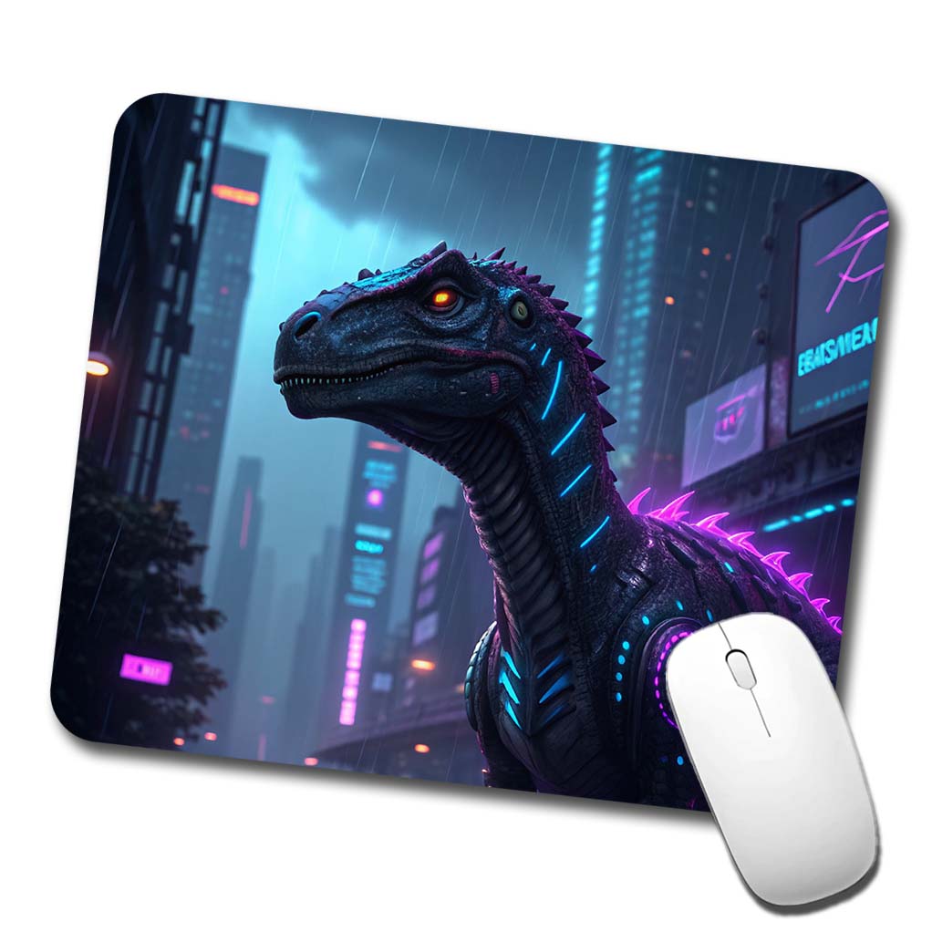 Cyberpunk Dinosaur In City Low Profile Mouse Pad Mat