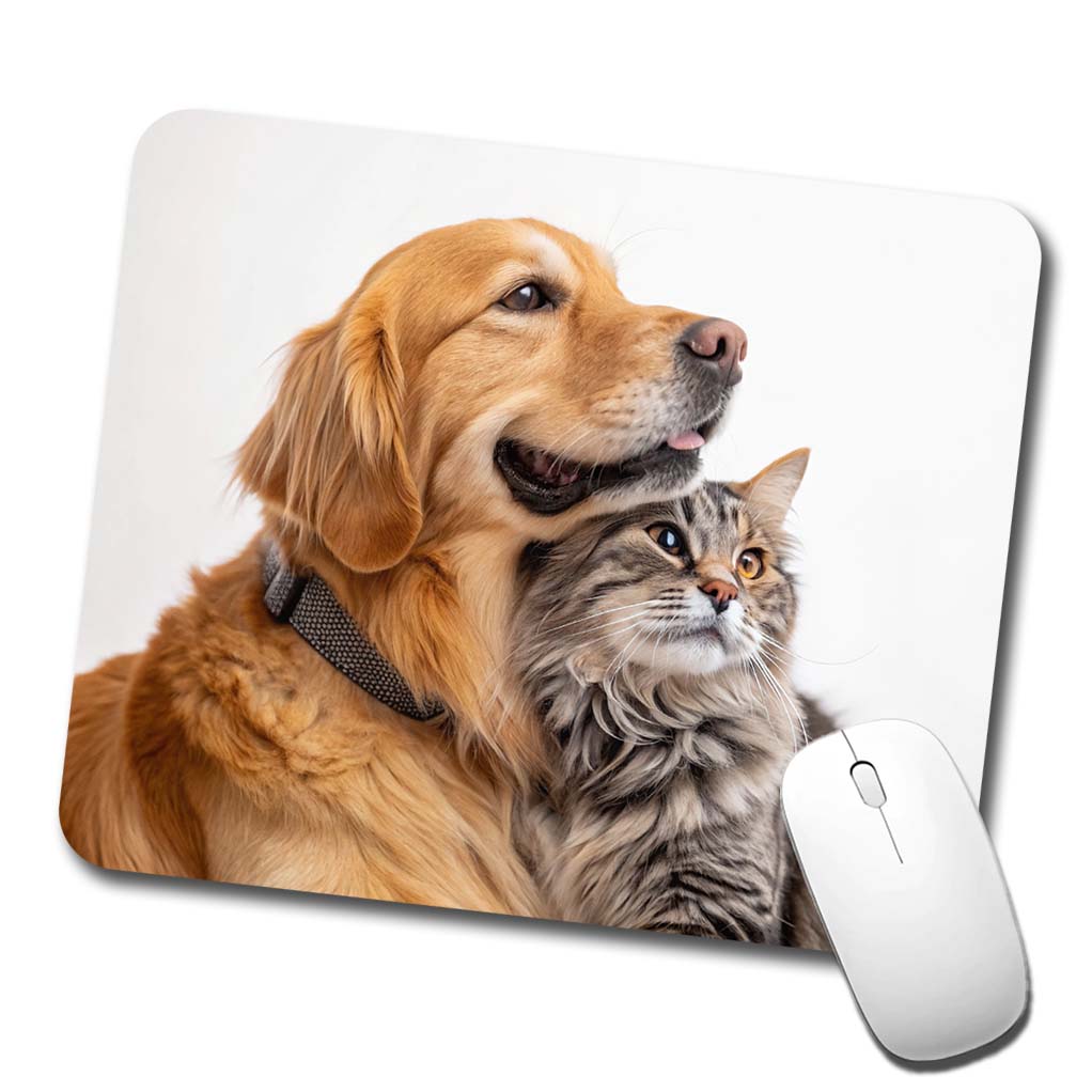 Dog Cat Hugging Love Low Profile Mouse Pad Mat