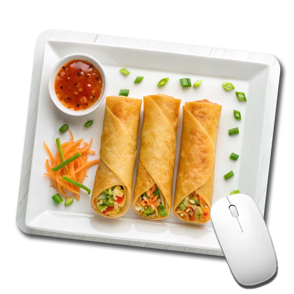 Egg Spring Rolls On Plate Low Profile Mouse Pad Mat