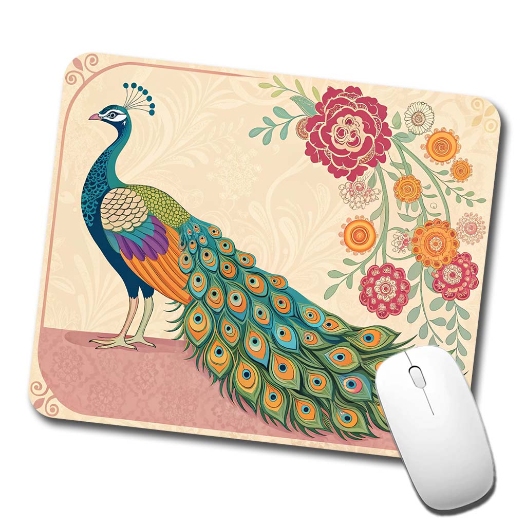 Elegant Peacock Flowers Low Profile Mouse Pad Mat