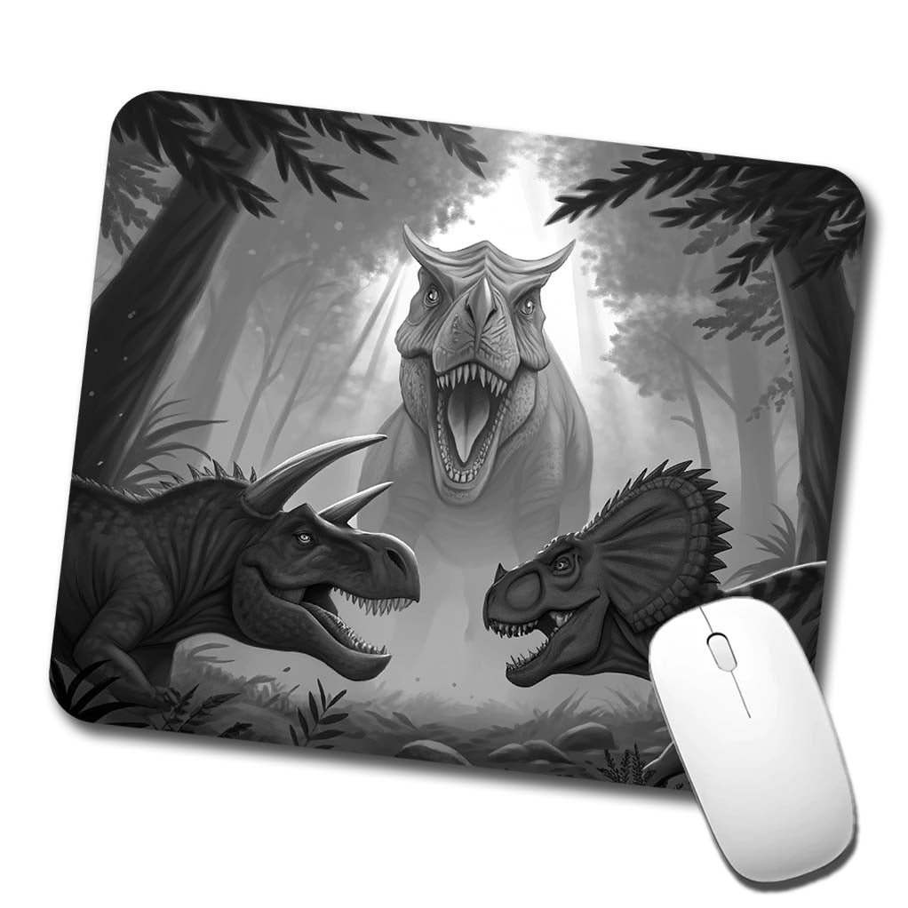 Epic Showdown T-Rex Triceratops Velociraptor Dinosaurs Low Profile Mouse Pad Mat