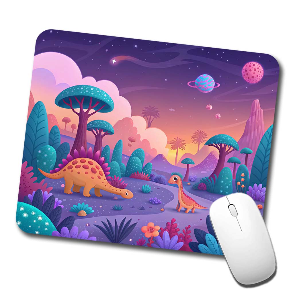 Fantasy Alien Planet Dinosaurs Colorful Low Profile Mouse Pad Mat