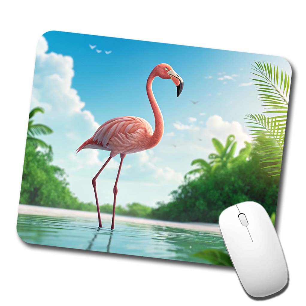 Flamingo Pink Bird In Water Low Profile Mouse Pad Mat