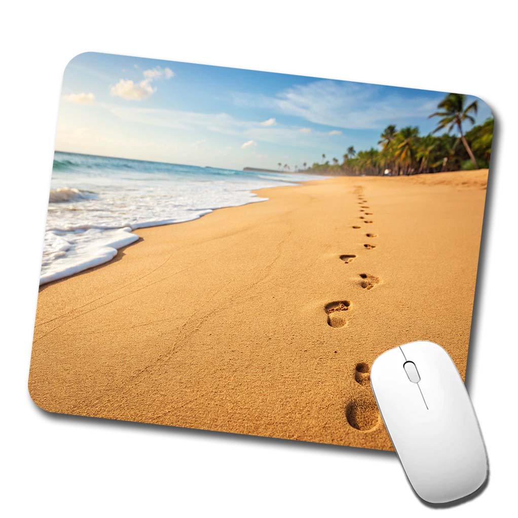 Footprints In The Sand Barefoot Beach Ocean Low Profile Mouse Pad Mat