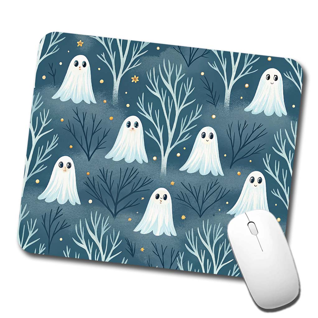 Ghosts Smiling Halloween Sparse Trees Low Profile Mouse Pad Mat
