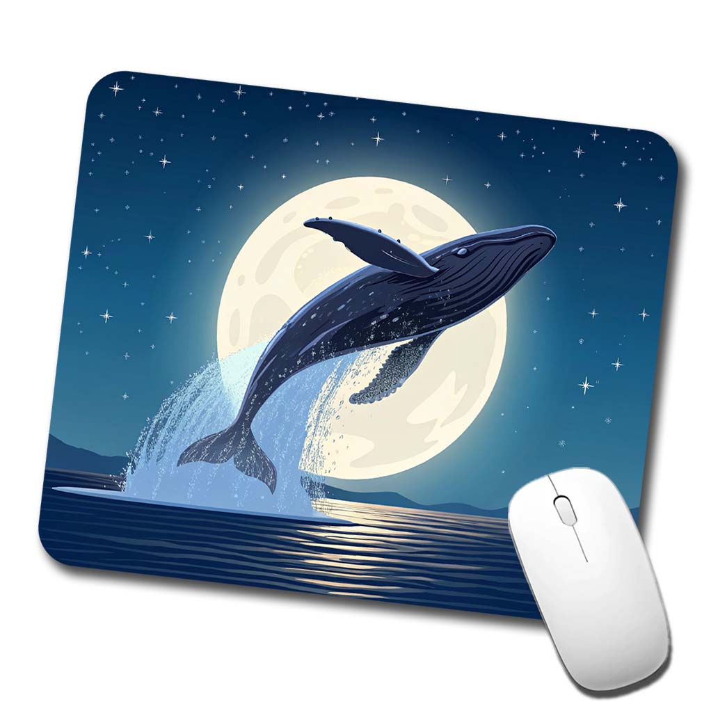 Giant Whale Leaping Over Ocean Night Low Profile Mouse Pad Mat