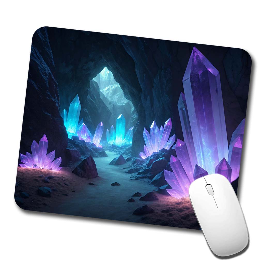 Glowing Crystals Dark Cavern Cool Hues Low Profile Mouse Pad Mat