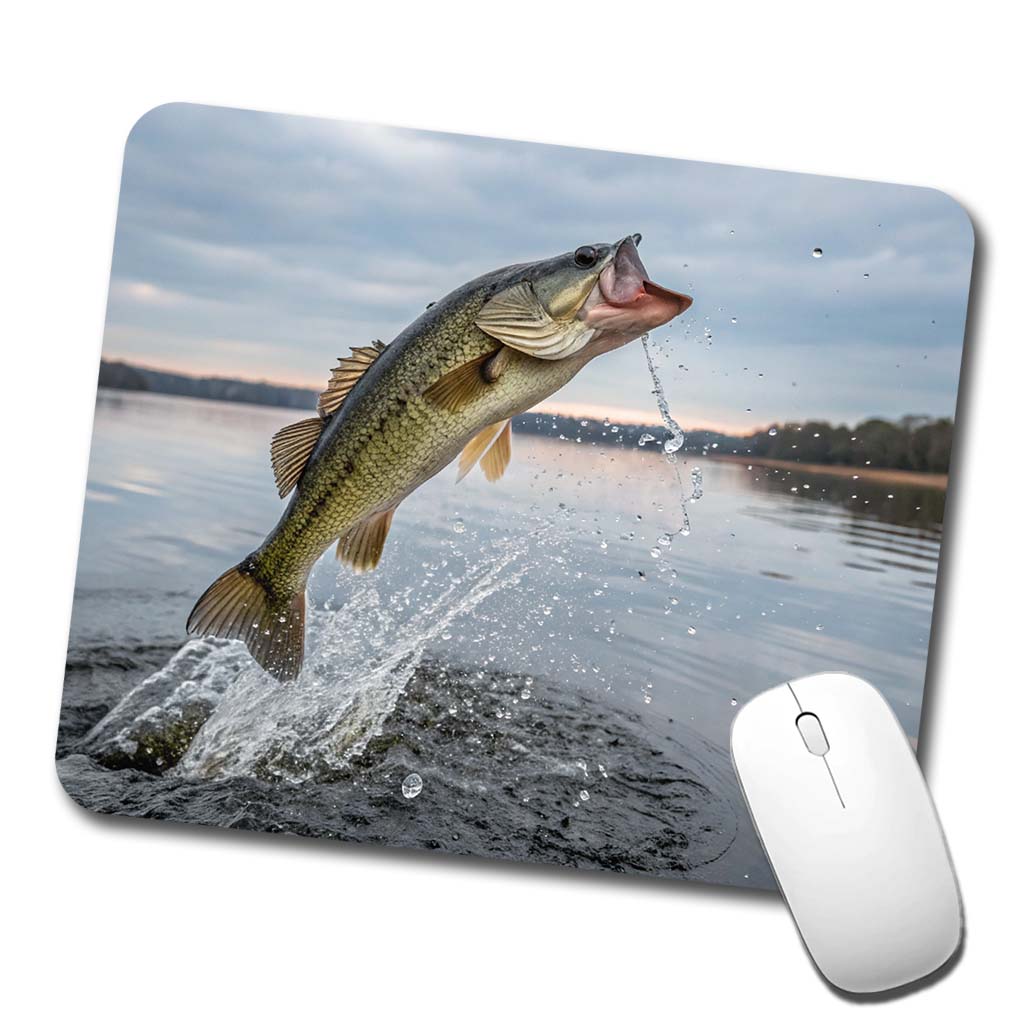 Largemouth Bass Fish Jumping Fishing Awesome Low Profile Mouse Pad Mat
