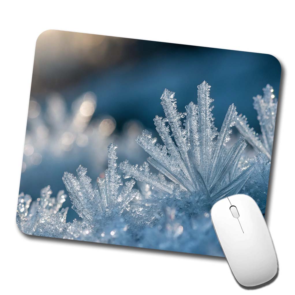 Macro View Icy Crystals Snow Flakes Low Profile Mouse Pad Mat