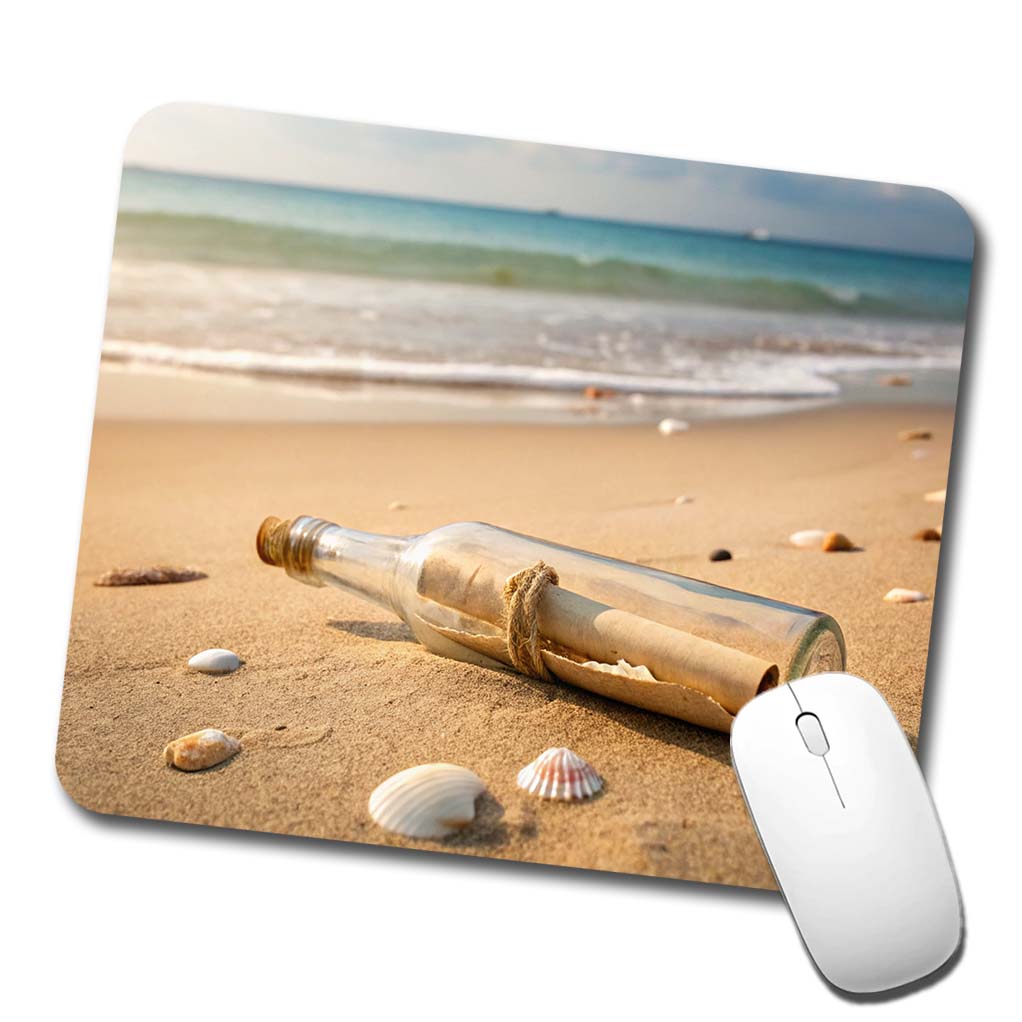 Message In A Bottle On Beach Low Profile Mouse Pad Mat
