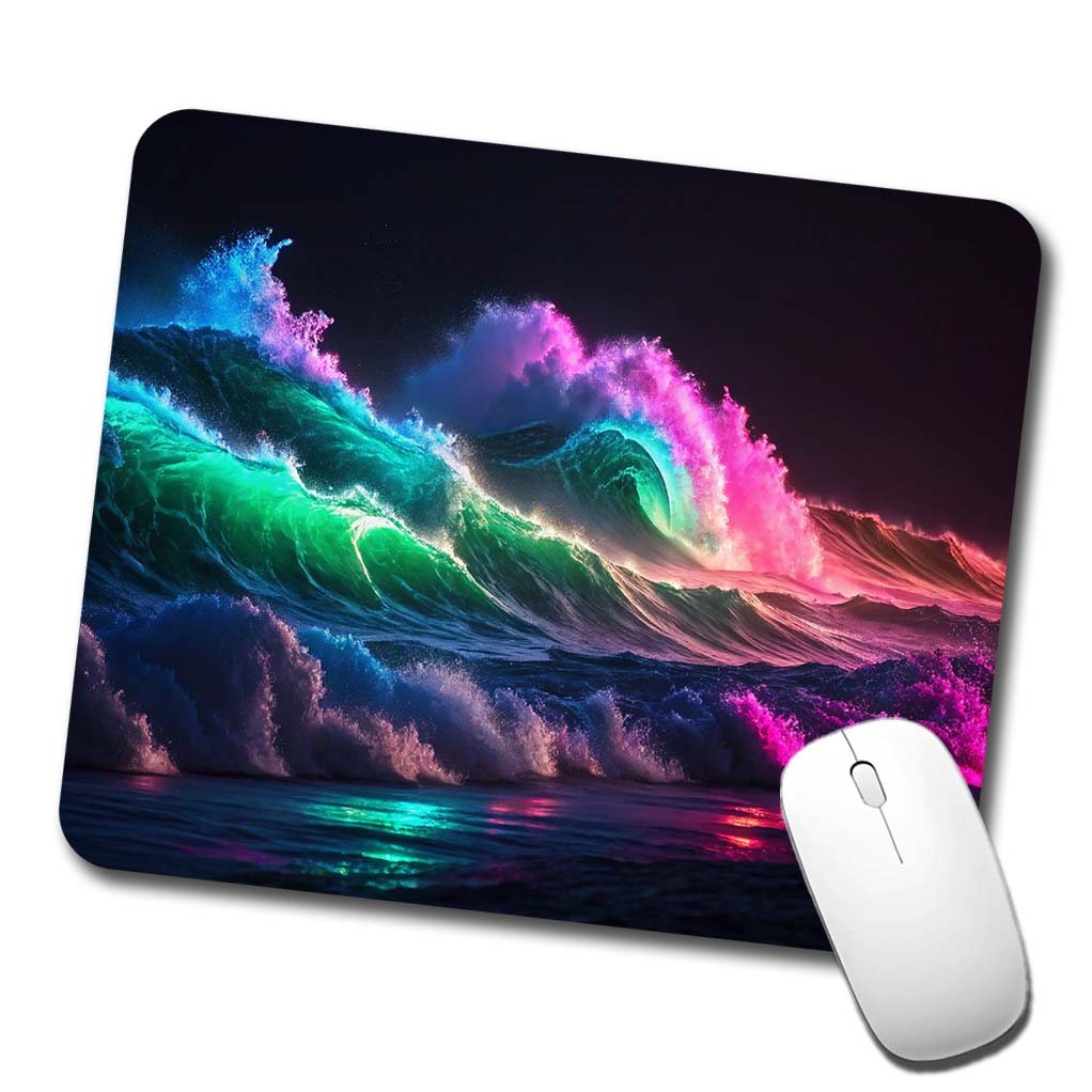 Neon Ocean Waves Beach Low Profile Mouse Pad Mat