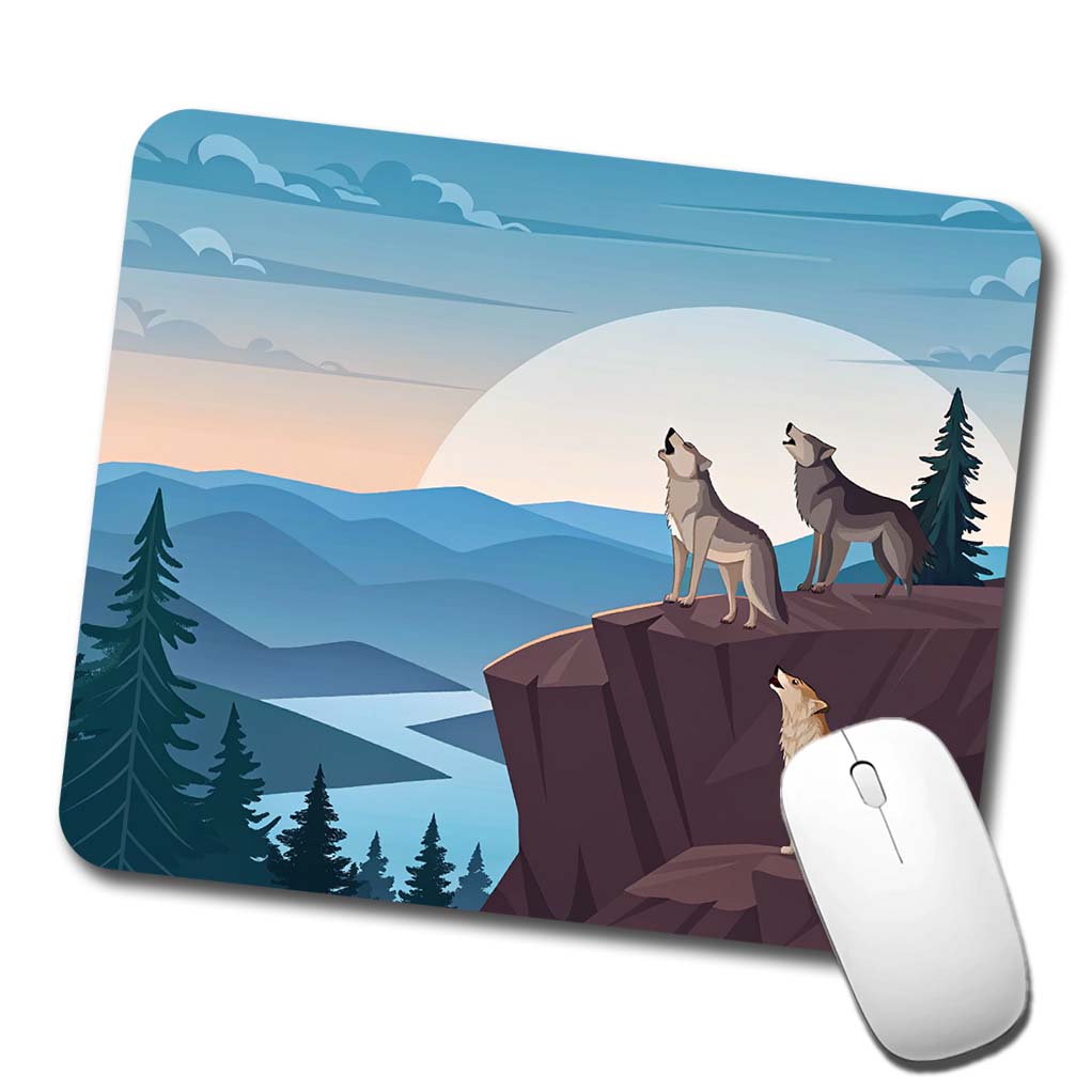 Pack Of Wolves On Cliff Drawing Low Profile Mouse Pad Mat