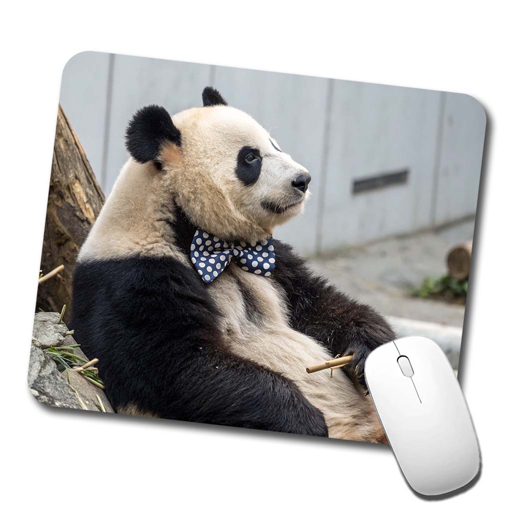 Panda Wearing Bow Tie Low Profile Mouse Pad Mat
