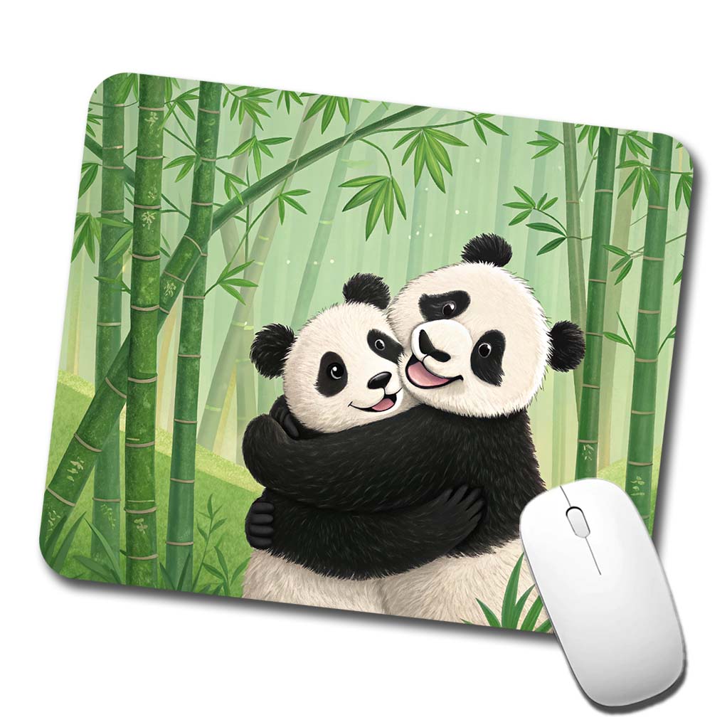 Pandas Hug Love Anniversary Low Profile Mouse Pad Mat