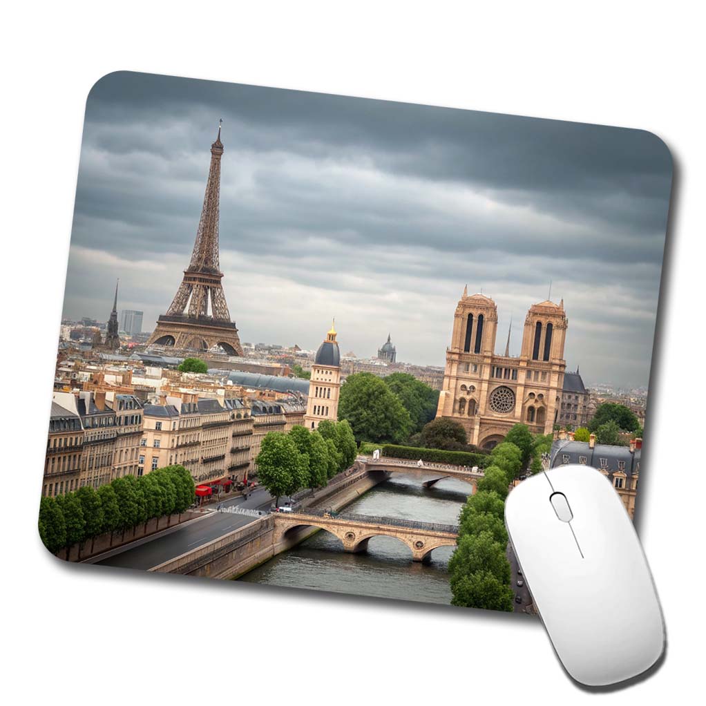 Paris France Travel Eiffel Tower Notre-Dame City Low Profile Mouse Pad Mat