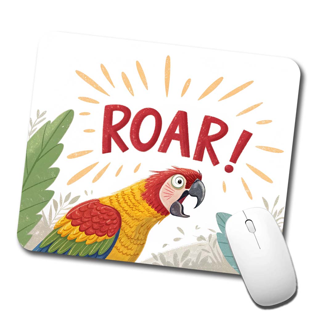 Parrot With Roar Bold Text Funny Low Profile Mouse Pad Mat