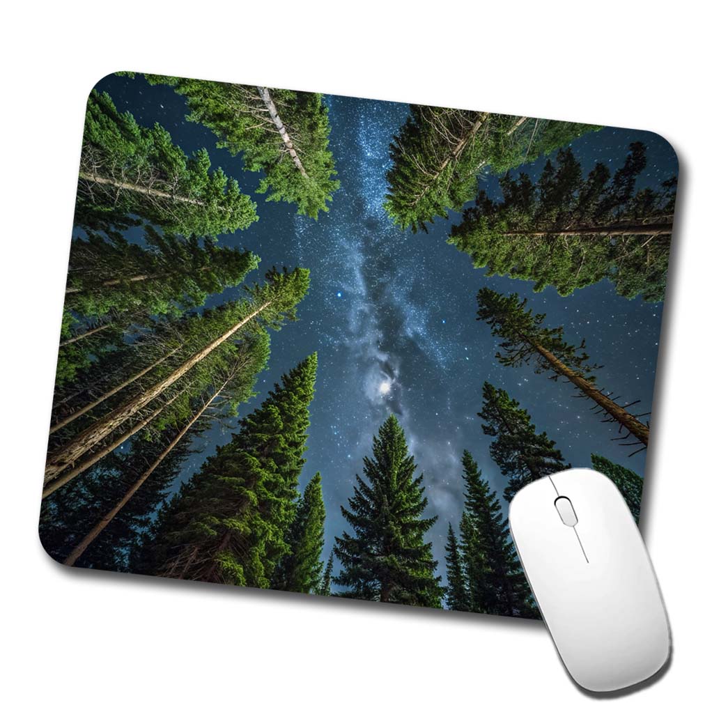 Pine Trees Looking Up Star Packed Sky Low Profile Mouse Pad Mat