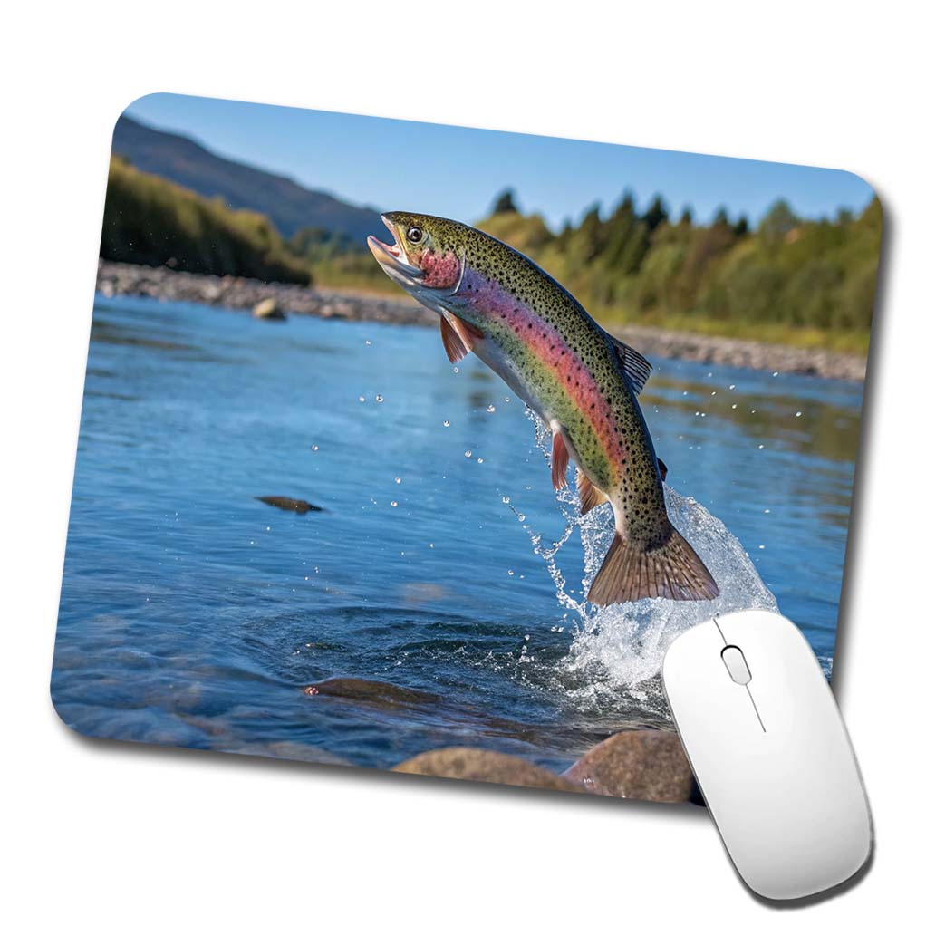Rainbow Trout Fish Jumping Fishing Low Profile Mouse Pad Mat