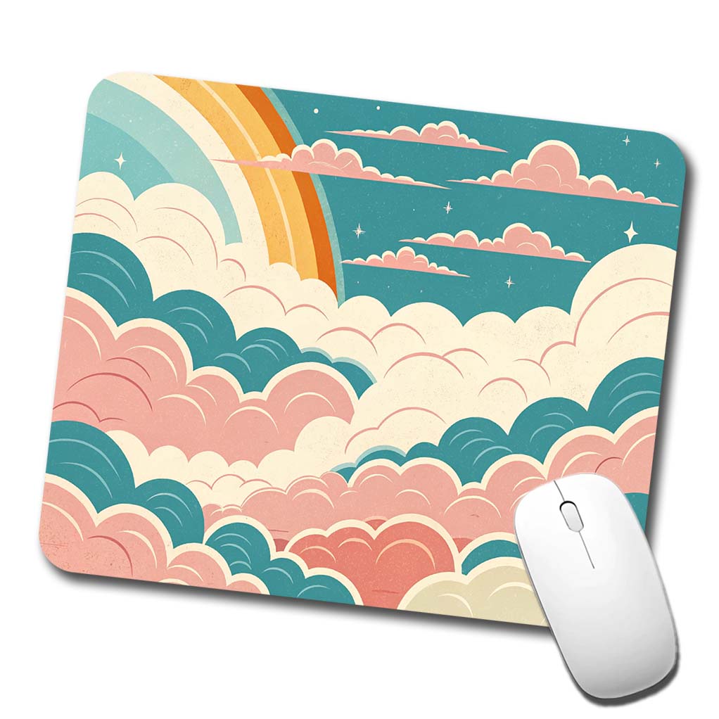 Repeating Puffy Clouds Retro Style Low Profile Mouse Pad Mat