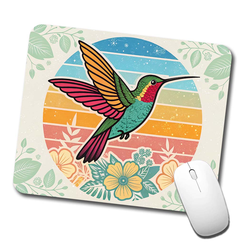 Retro Hummingbird Colorful Low Profile Mouse Pad Mat