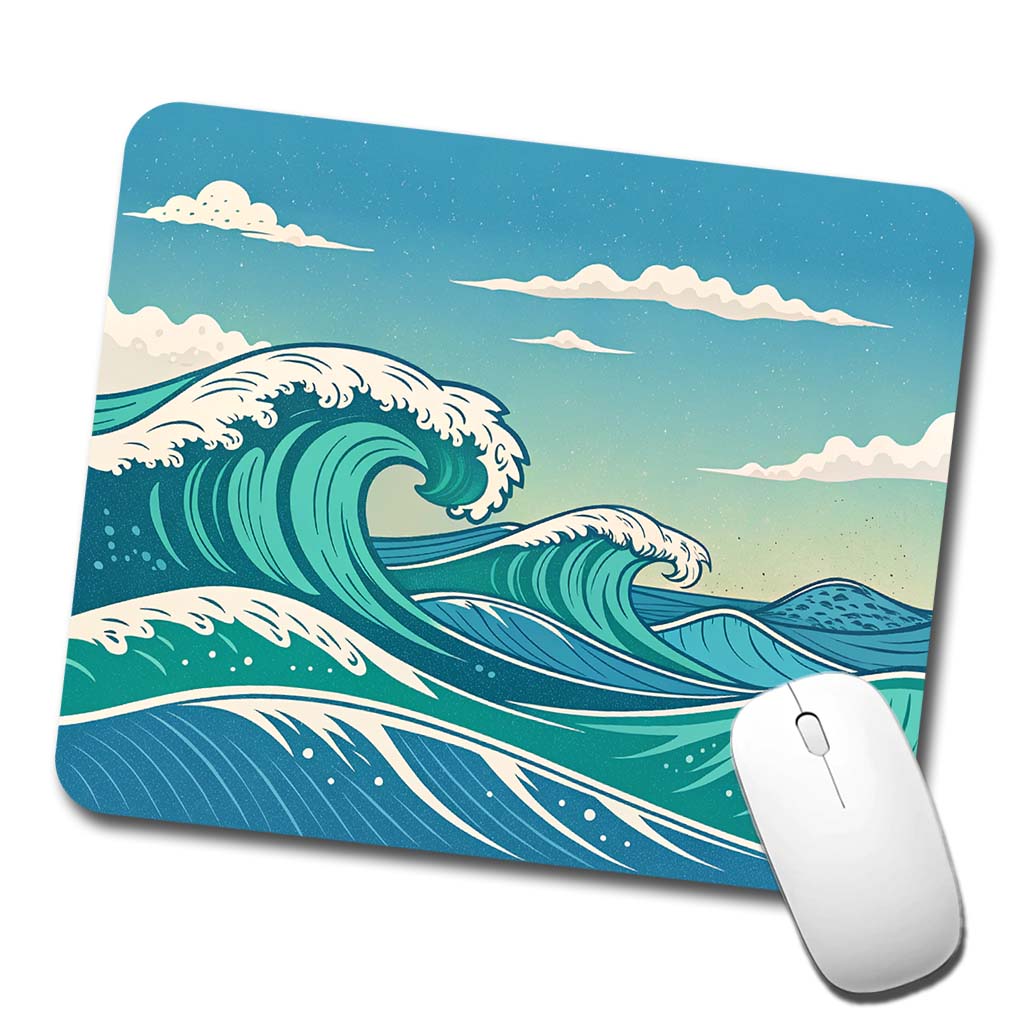 Retro Ocean Waves High Surf Low Profile Mouse Pad Mat