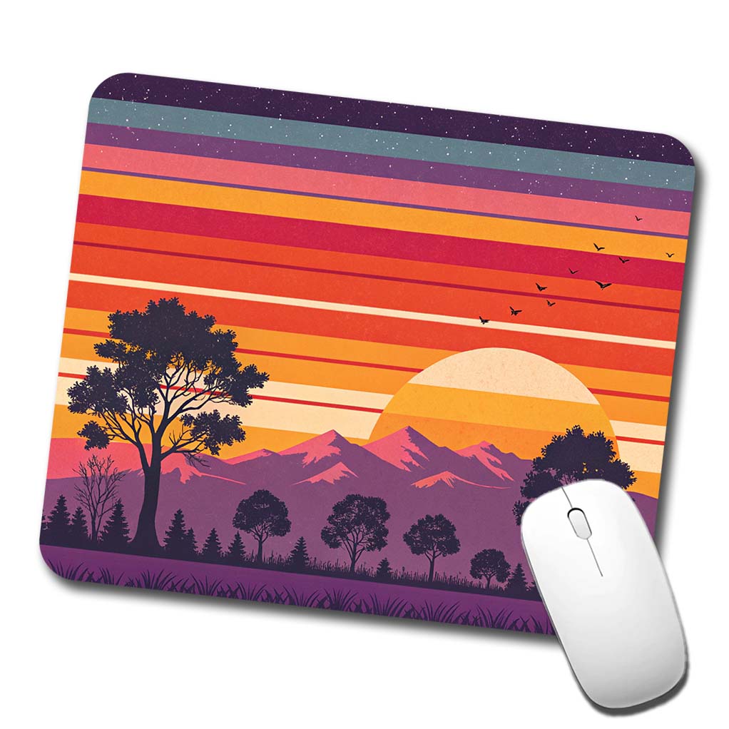 Retro Sunset Stripes Mountains Low Profile Mouse Pad Mat