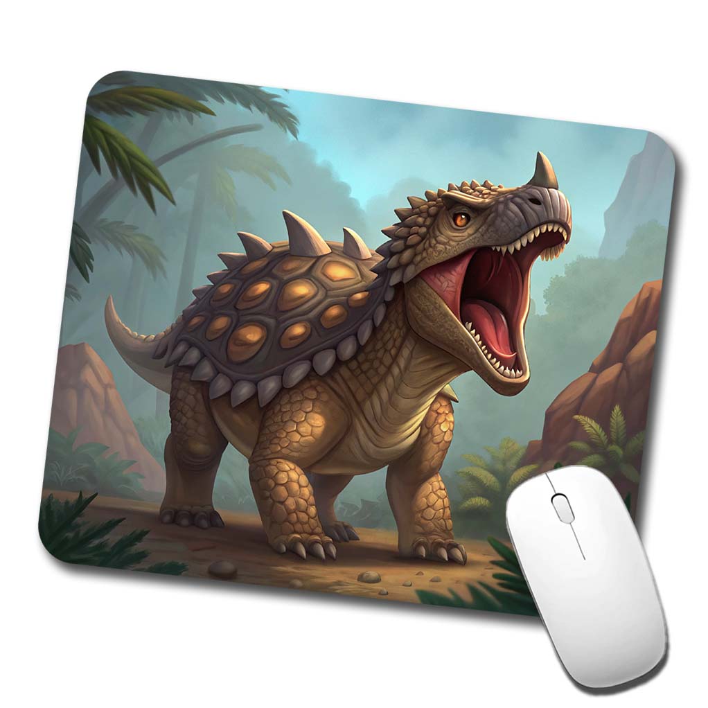 Roaring Ankylosaurus Dinosaur Mountains Low Profile Mouse Pad Mat