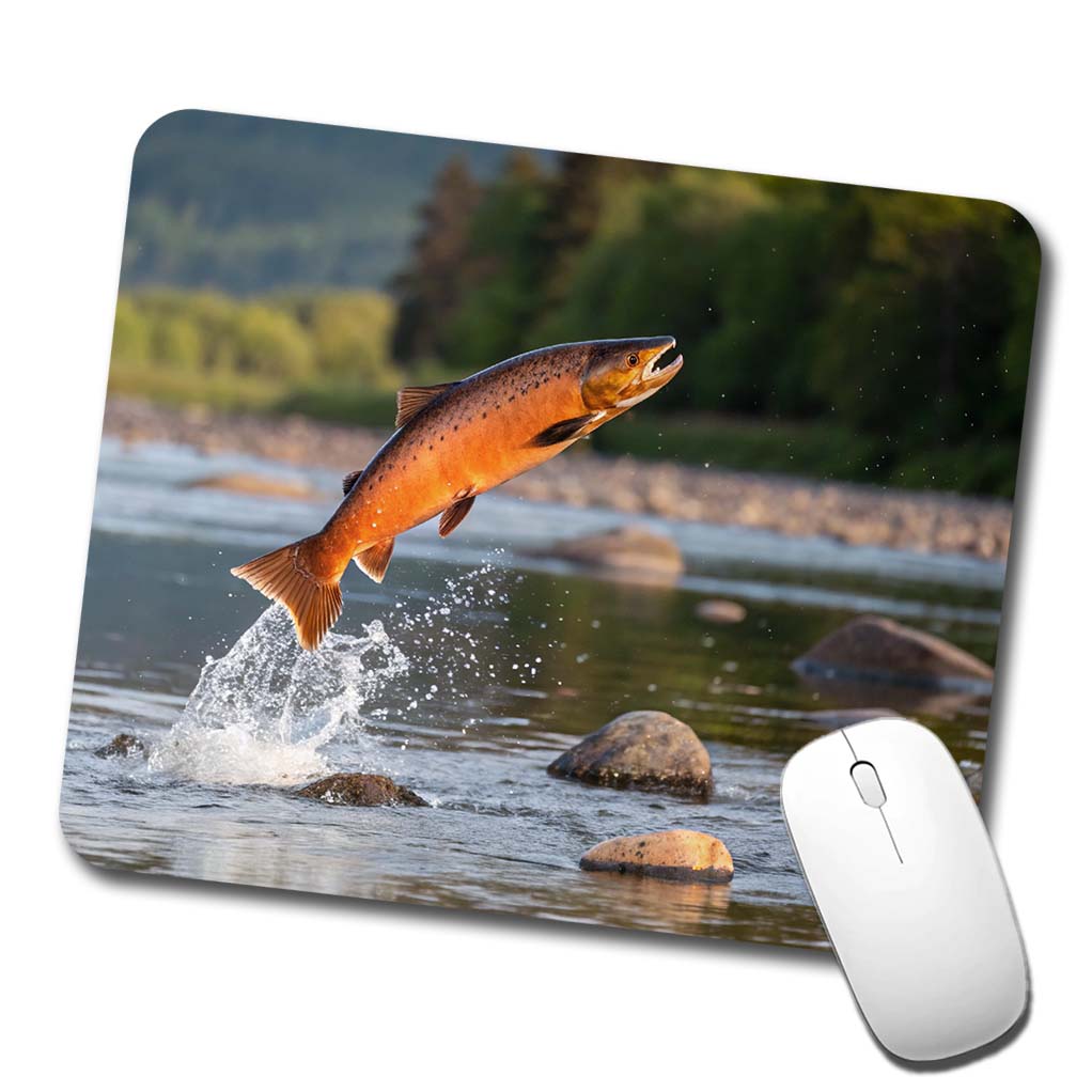 Salmon Fish Jumping River Fishing Low Profile Mouse Pad Mat