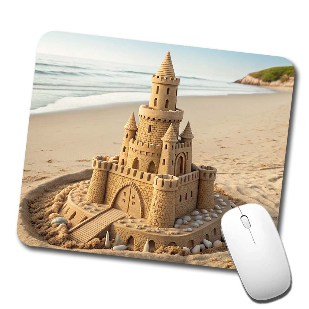 Sandcastle On Beach Cute Low Profile Mouse Pad Mat