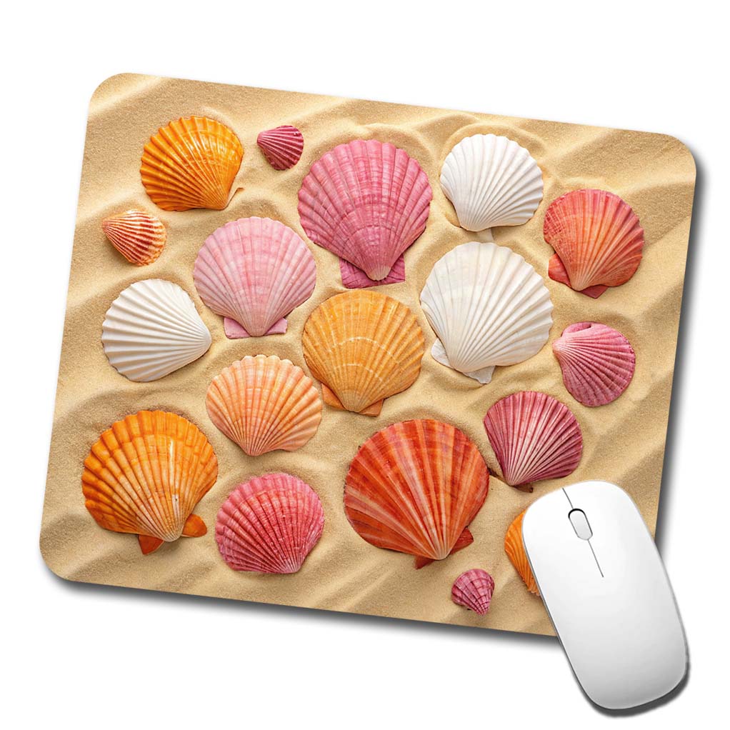 Seashells On Sandy Beach Background Low Profile Mouse Pad Mat