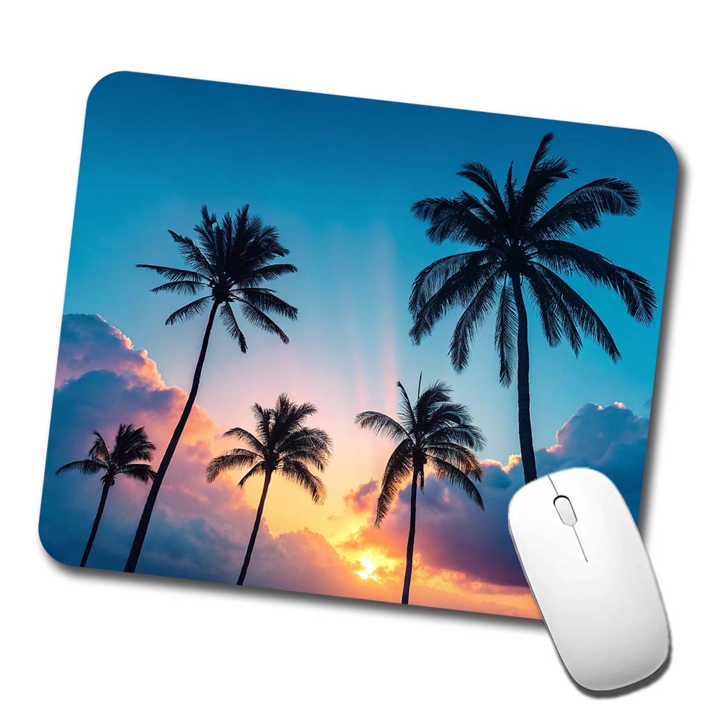 Silhouetted Palm Trees Beautiful Sky Low Profile Mouse Pad Mat